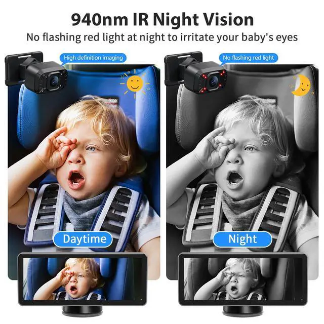 Alt view image 4 of 7 - Baby Car Camera Dual-Channel 6.8 inch HD 1080P Display with 2 IR Night Vision, Baby Car Mirror Easily Install Car Camera for Baby with Crystal Clear Wide View for Rear Facing Seat