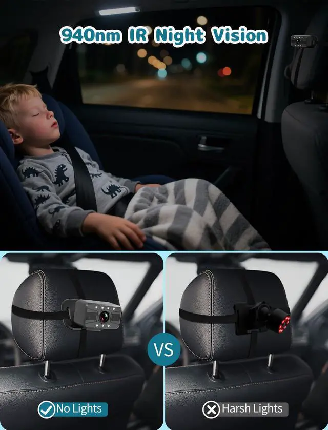 Alt view image 4 of 7 - Dual Baby Car Camera, 7" 1080P Split Screen Baby Car Monitor with Night Vision, Rear Facing Car Seat Camera for 2 Kids Newborn Toddlers Travel Safety