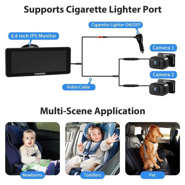 Alt view image 7 of 7 - Baby Car Camera Dual-Channel 6.8 inch HD 1080P Display with 2 IR Night Vision, Baby Car Mirror Easily Install Car Camera for Baby with Crystal Clear Wide View for Rear Facing Seat