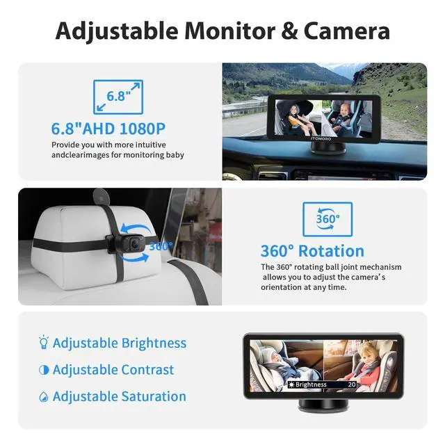 Alt view image 5 of 7 - Baby Car Camera Dual-Channel 6.8 inch HD 1080P Display with 2 IR Night Vision, Baby Car Mirror Easily Install Car Camera for Baby with Crystal Clear Wide View for Rear Facing Seat