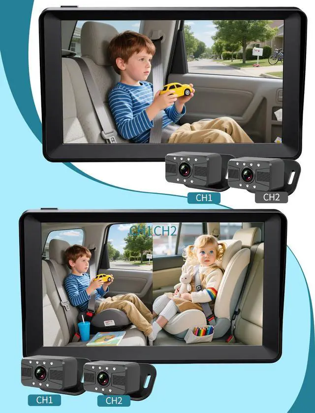 Alt view image 7 of 7 - Dual Baby Car Camera, 7" 1080P Split Screen Baby Car Monitor with Night Vision, Rear Facing Car Seat Camera for 2 Kids Newborn Toddlers Travel Safety