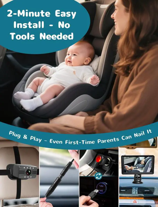Alt view image 3 of 7 - Dual Baby Car Camera, 7" 1080P Split Screen Baby Car Monitor with Night Vision, Rear Facing Car Seat Camera for 2 Kids Newborn Toddlers Travel Safety