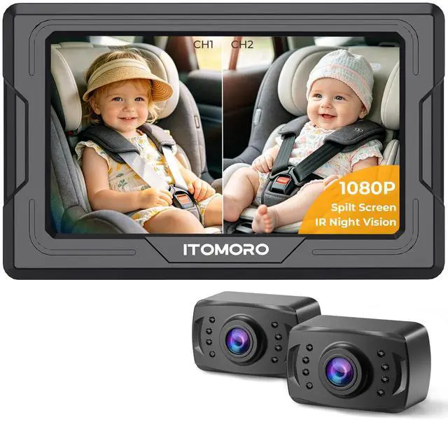 Main image of Baby Car Camera HD 1080P Dual-Channel Display Car Baby Camera with 2 IR Night Vision Camera, Easily Install 4.3'' Car Camera for Baby with Crystal Clear Wide View for Rear Facing Seat