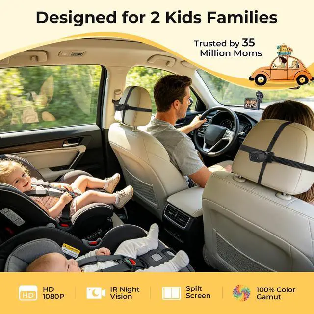 Alt view image 2 of 7 - Baby Car Camera HD 1080P Dual-Channel Display Car Baby Camera with 2 IR Night Vision Camera, Easily Install 4.3'' Car Camera for Baby with Crystal Clear Wide View for Rear Facing Seat