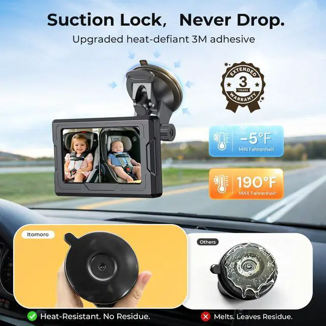 Alt view image 5 of 7 - Baby Car Camera HD 1080P Dual-Channel Display Car Baby Camera with 2 IR Night Vision Camera, Easily Install 4.3'' Car Camera for Baby with Crystal Clear Wide View for Rear Facing Seat