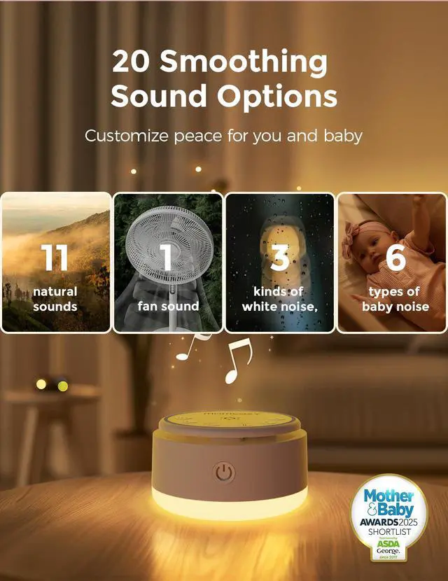 Alt view image 3 of 7 - Sound Machine for Baby-20 Soothing Sounds & Touch Warm Light Portable White Noise for Kids & Adults for Sleeping Timer and Memory | Ideal Travel Companion & Nursery Must-Have