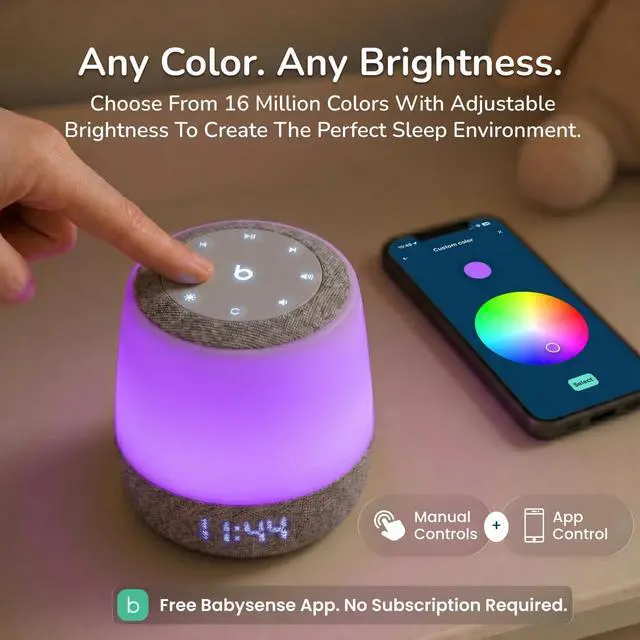 Alt view image 3 of 7 - Baby Sound Machine with Night Light for Sleeping - Smart Portable Nursery White Noise Machine for Babies & Kids, Free App, No Subscription, 28 Sounds, Ok-to-Wake Alarm Clock, Sleep Timer
