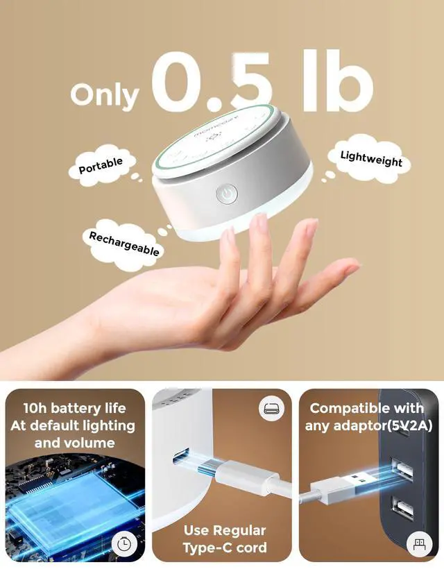 Alt view image 4 of 7 - Sound Machine for Baby-20 Soothing Sounds & Touch Warm Light Portable White Noise for Kids & Adults for Sleeping Timer and Memory | Ideal Travel Companion & Nursery Must-Have