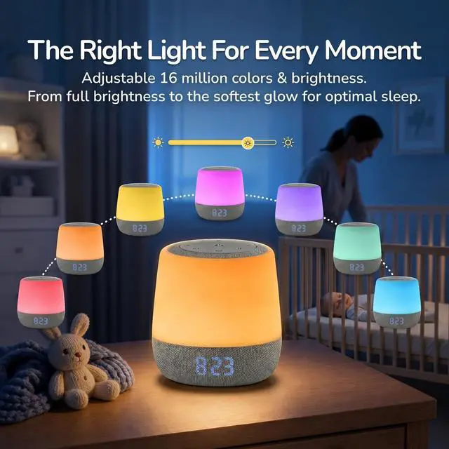 Alt view image 7 of 7 - Baby Sound Machine with Night Light for Sleeping - Smart Portable Nursery White Noise Machine for Babies & Kids, Free App, No Subscription, 28 Sounds, Ok-to-Wake Alarm Clock, Sleep Timer