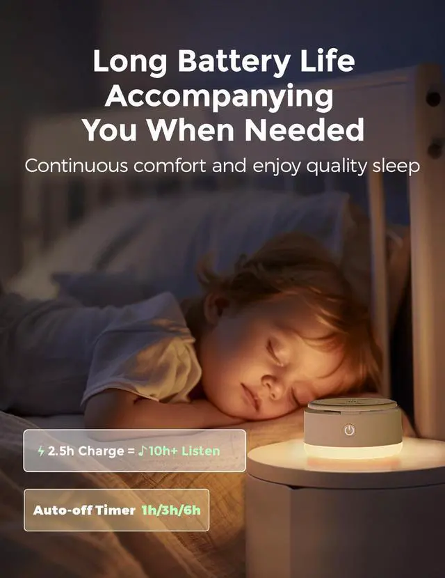 Alt view image 6 of 7 - Sound Machine for Baby-20 Soothing Sounds & Touch Warm Light Portable White Noise for Kids & Adults for Sleeping Timer and Memory | Ideal Travel Companion & Nursery Must-Have