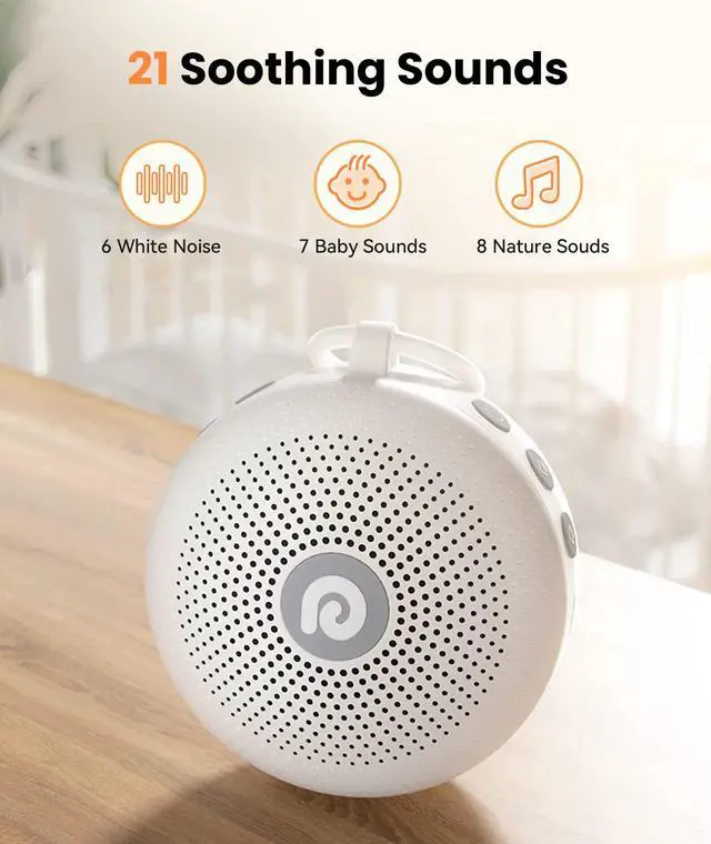 Alt view image 4 of 7 - Portable Noise Machine for Baby Adult, Features Powerful Battery, 21 Soothing Sound, Noise Canceling for Office & Sleeping, Sound Therapy for Home, Travel, Registry Gift, Classic White