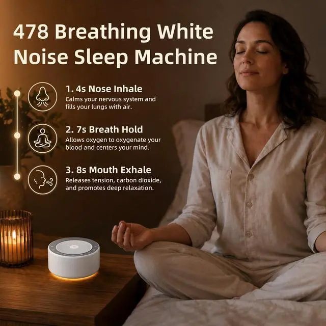 Alt view image 6 of 7 - White Noise Machine for Baby & Adults, 30 Soothing Sounds, Sleep Sound Machine with 8 Color Night Light, Memory Function, White Noise for Sleeping, Nursery, Office, Travel & Relaxation