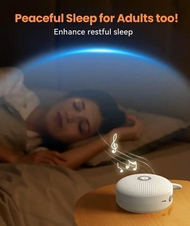Alt view image 6 of 7 - Portable Noise Machine for Baby Adult, Features Powerful Battery, 21 Soothing Sound, Noise Canceling for Office & Sleeping, Sound Therapy for Home, Travel, Registry Gift, Classic White