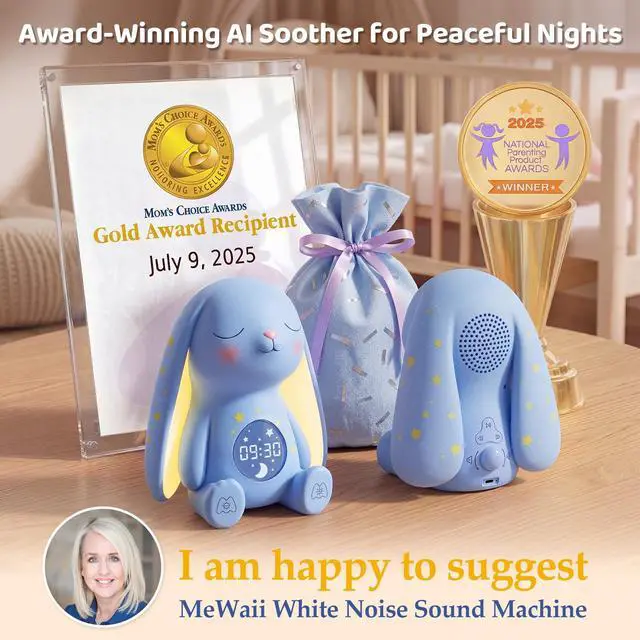 Alt view image 2 of 7 - Mom's Choice AwardsBunny White Noise Sound Machine Baby for Sleep- AI Cry Detection, 100 Soothing Sounds, Full APP Access Included, Newborn Baby Boy Gifts, Night Light & Sleep Trainer, New Mom Gift