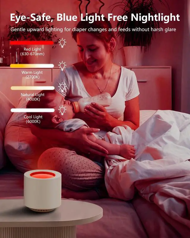 Alt view image 7 of 7 - White Noise Sound Machine: Red Light Therapy Sleep Sound Machine with 38 Soothing Sounds & Calming Womb Soother, Memory Function, Dimmable Nursery Night Light with Timer for Baby Adult Gift