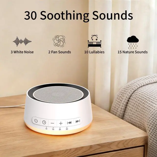 Alt view image 2 of 6 - Machine Night Light White Noise Machine with 30 Soothing Sounds 12 Colors Night Light Sleep Machine for Baby Kids Adults Brown Pink Nosie Machine with 32 Volume Levels for Office Home Travel