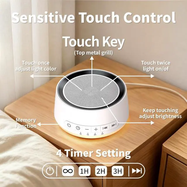 Alt view image 3 of 6 - Machine Night Light White Noise Machine with 30 Soothing Sounds 12 Colors Night Light Sleep Machine for Baby Kids Adults Brown Pink Nosie Machine with 32 Volume Levels for Office Home Travel