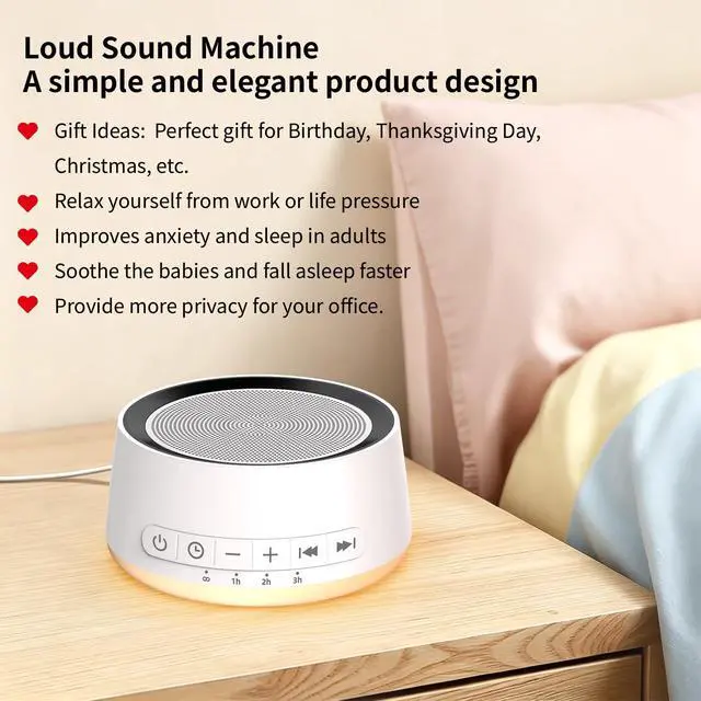 Alt view image 5 of 6 - Machine Night Light White Noise Machine with 30 Soothing Sounds 12 Colors Night Light Sleep Machine for Baby Kids Adults Brown Pink Nosie Machine with 32 Volume Levels for Office Home Travel