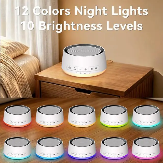 Alt view image 6 of 6 - Machine Night Light White Noise Machine with 30 Soothing Sounds 12 Colors Night Light Sleep Machine for Baby Kids Adults Brown Pink Nosie Machine with 32 Volume Levels for Office Home Travel
