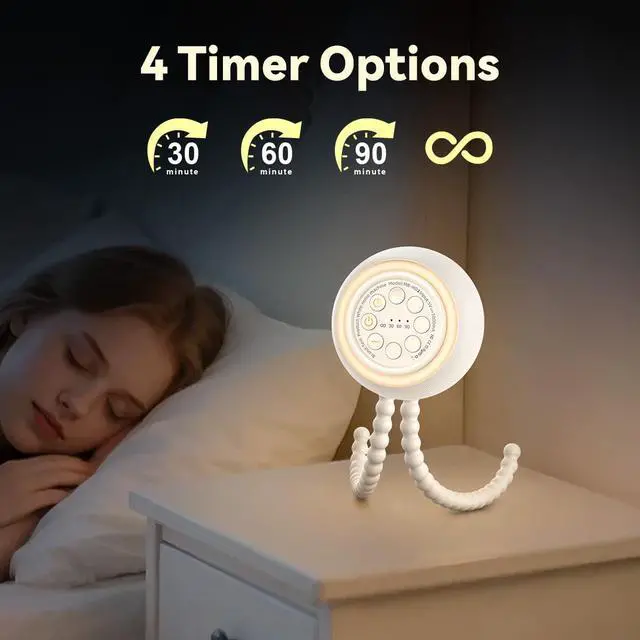 Alt view image 4 of 7 - Portable Sound Machine for Baby Adult White Noise Machine with 30 Soothing Sounds 32 Volume Levels 4 Timer Sleep Soother Rechargeable Shush Brown Noise Machine for Home, Travel & Office