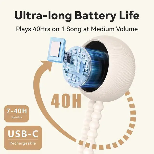 Alt view image 6 of 7 - Portable Sound Machine for Baby Adult White Noise Machine with 30 Soothing Sounds 32 Volume Levels 4 Timer Sleep Soother Rechargeable Shush Brown Noise Machine for Home, Travel & Office