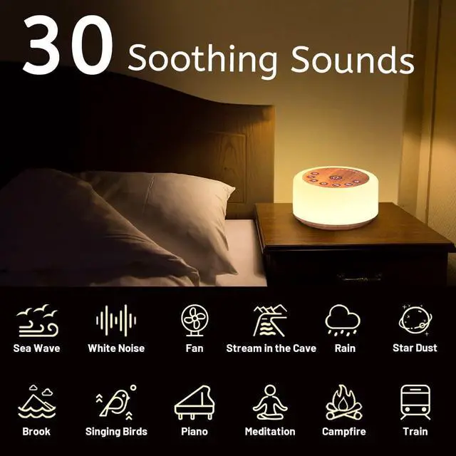 Alt view image 2 of 7 - Soother Sleep Sound Machine Night Light White Noise Machine with 30 Soothing Sounds & 12 Color Night Lights for Baby Kids Adults Brown Noise Machine with Timer & Continuous Play for Home Travel Office