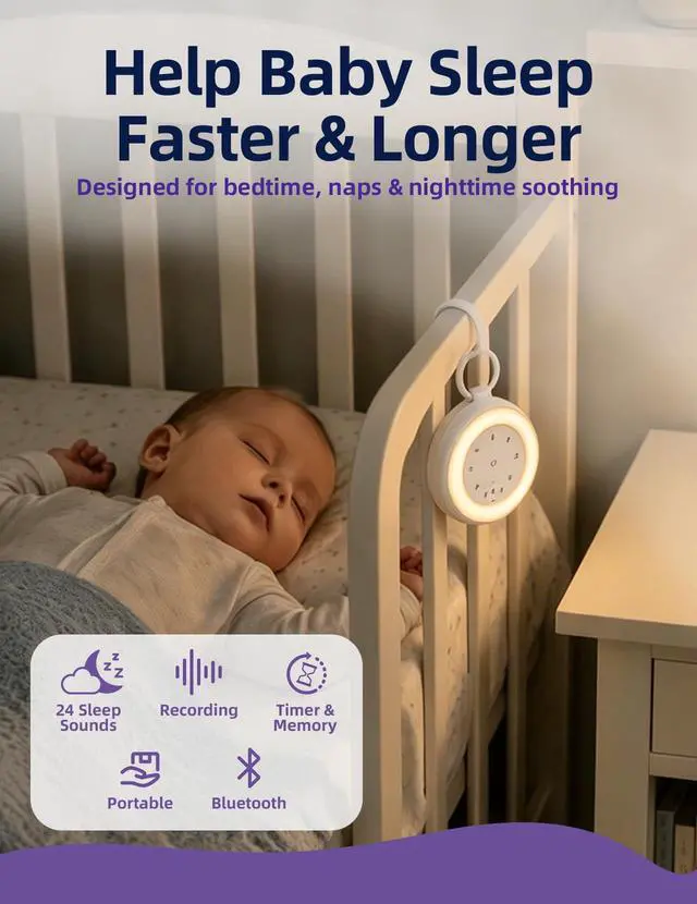 Alt view image 7 of 7 - Portable Baby Sound Machine with Voice Recording & 24 Sleep Sounds
