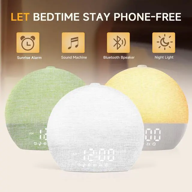 Alt view image 2 of 7 - Sunrise Alarm Clock White Noise Machine with Bluetooth Speaker,White