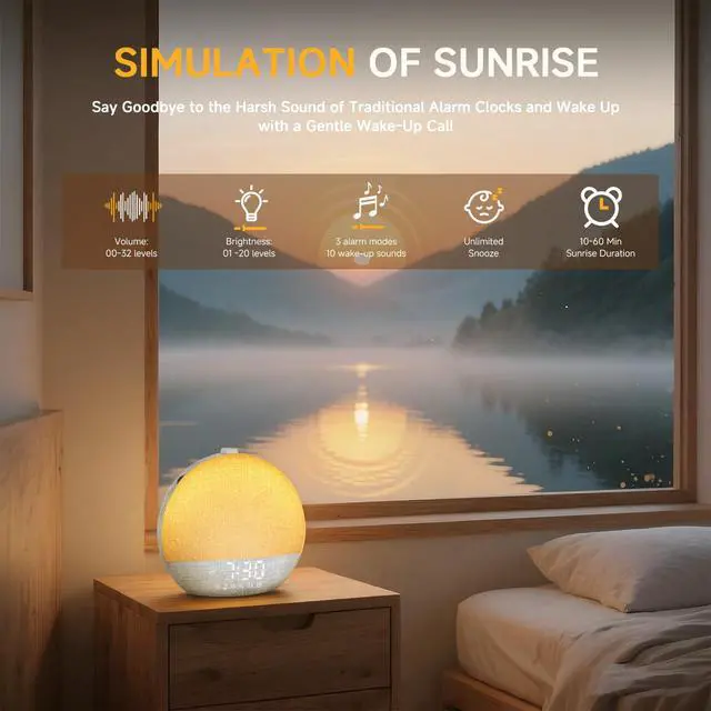 Alt view image 3 of 7 - Sunrise Alarm Clock White Noise Machine with Bluetooth Speaker,White