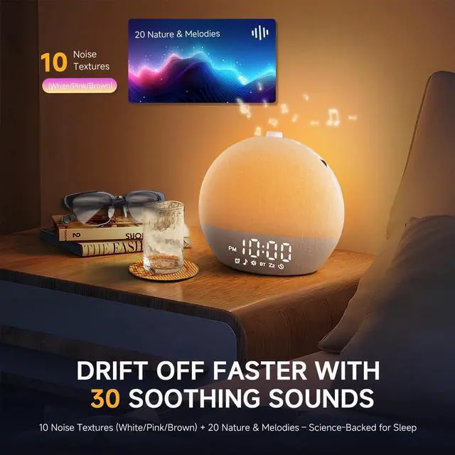 Alt view image 4 of 7 - Sunrise Alarm Clock White Noise Machine with Bluetooth Speaker,White