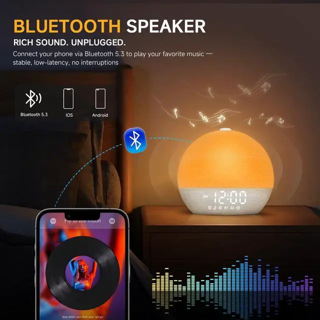 Alt view image 5 of 7 - Sunrise Alarm Clock White Noise Machine with Bluetooth Speaker,White