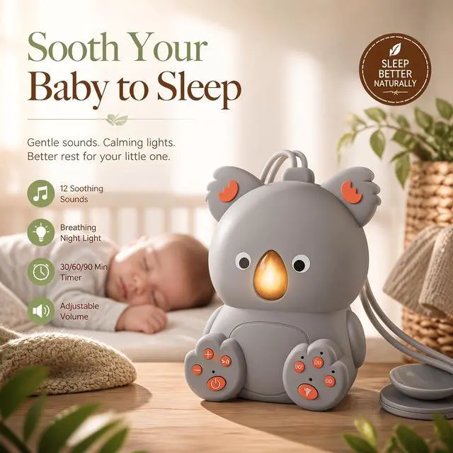 Alt view image 2 of 7 - White Noise Machine for Baby with Bluetooth Speaker | Portable Baby Sound Machine Sleep Soother Music for Nursery & Travel, Soothing Lullabies Non-Looping Sounds, Timer, USB-C Rechargeable
