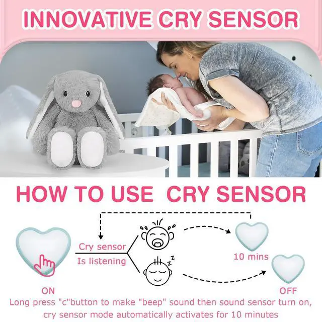 Alt view image 6 of 6 - Baby Soother Cry Activated Sensor Toys,Heartbeat Bunny for Babies,Plush Stuffed Animal for Newborn Infants,Toy Vibrating with Moms Heartbeat,Baby Shower Gifts for Girls and Boys