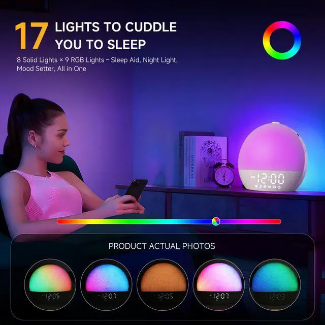 Alt view image 7 of 7 - Sunrise Alarm Clock White Noise Machine with Bluetooth Speaker,White