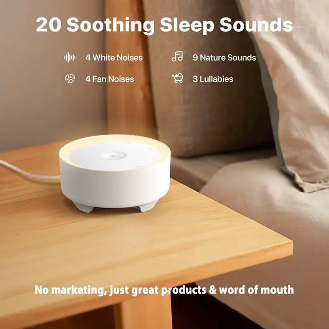 Alt view image 3 of 7 - White Noise Machine for Sleeping, Baby & Adults, High-Fidelity Non-Looping Sounds, Sleep Sound Machine with Dimmable Night Light, USB Powered, Memory Function, Home, Nursery & Travel