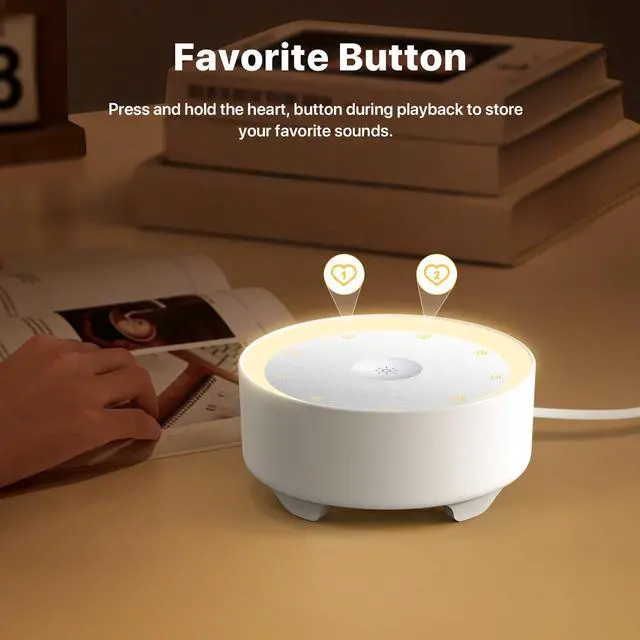 Alt view image 5 of 7 - White Noise Machine for Sleeping, Baby & Adults, High-Fidelity Non-Looping Sounds, Sleep Sound Machine with Dimmable Night Light, USB Powered, Memory Function, Home, Nursery & Travel
