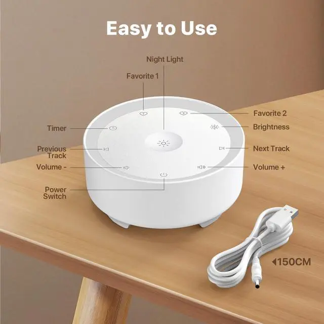 Alt view image 7 of 7 - White Noise Machine for Sleeping, Baby & Adults, High-Fidelity Non-Looping Sounds, Sleep Sound Machine with Dimmable Night Light, USB Powered, Memory Function, Home, Nursery & Travel