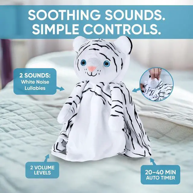 Alt view image 2 of 7 - White Tiger Soothing Sounds Plush Lullaby White Noise Lovey, Soft Lullaby Newborn Baby Essentials Cuddle Toy, Baby Toys, Baby Blanket with Stuffed Animal Head