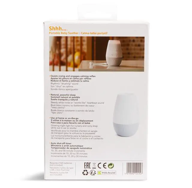 Alt view image 6 of 6 - Shhh White Noise Sound Machine, Baby Sleep Soother with Night Light, Portable for Travel or Nursery, White/Grey