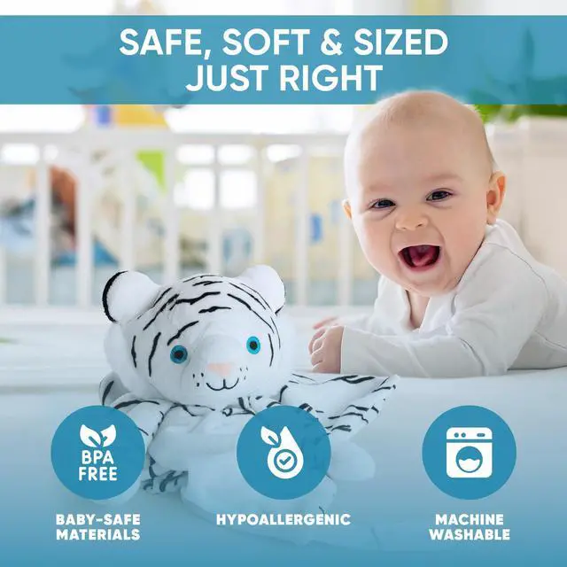 Alt view image 4 of 7 - White Tiger Soothing Sounds Plush Lullaby White Noise Lovey, Soft Lullaby Newborn Baby Essentials Cuddle Toy, Baby Toys, Baby Blanket with Stuffed Animal Head