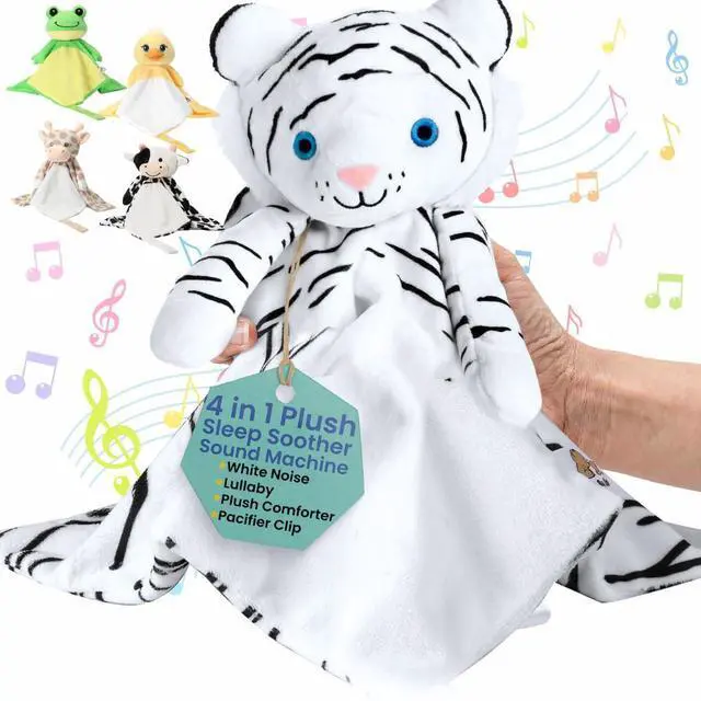 Alt view image 5 of 7 - White Tiger Soothing Sounds Plush Lullaby White Noise Lovey, Soft Lullaby Newborn Baby Essentials Cuddle Toy, Baby Toys, Baby Blanket with Stuffed Animal Head