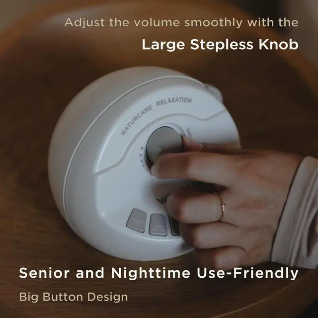 Alt view image 5 of 7 - Naturcare Sound Relaxation: 7 Nature Sound Machine with White Noise, Sleep Aid for Babies and Adults, Stepless Volume, Timer, Adapter Powered (Included) or Battery Operated (Not Included)