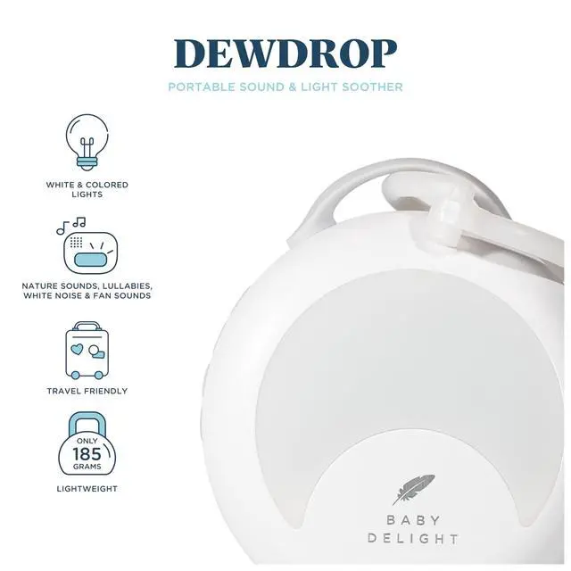 Alt view image 2 of 7 - Dewdrop White Noise Sound Machine | Portable Travel Nightlight | 30 Sleep Sounds | Lullabies, Nature Sounds, White Noise & More | 8 Light Colors | Voice Recorder | Rechargeable