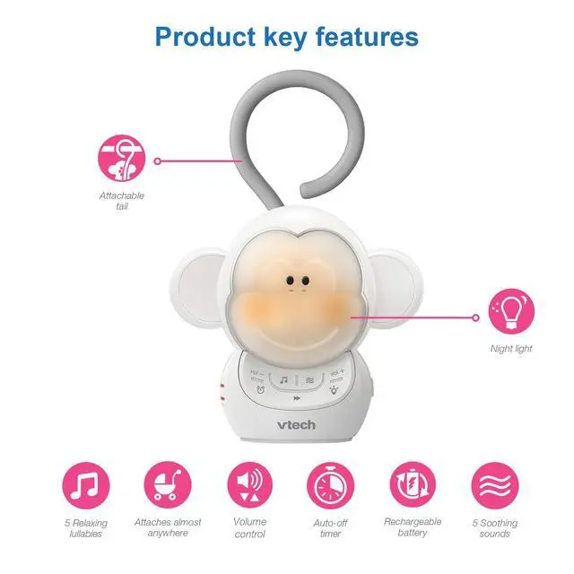 Alt view image 2 of 7 - Communications BC8211 Myla The Monkey Baby Sleep Soother with a White Noise Sound Machine Featuring 5 Soft Ambient Sounds, 5 Calming Melodies & Soft-Glow Night Light, 1 Count (Pack of 1)