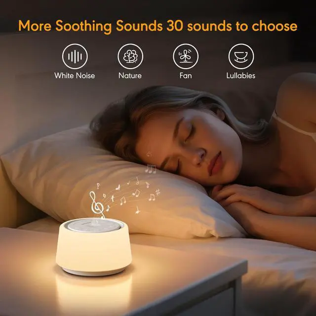 Alt view image 3 of 7 - White Noise Machine with Night Light, 30 Soothing Sounds Portable Sound Machine for Baby and Adults, 10 Color Night Light, 5 Timer Options, Memory Function,Compact for Travel (White)