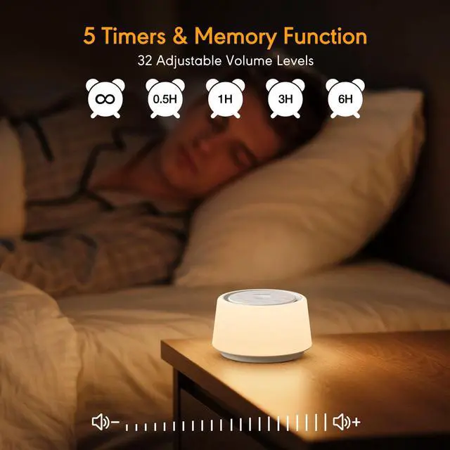 Alt view image 5 of 7 - White Noise Machine with Night Light, 30 Soothing Sounds Portable Sound Machine for Baby and Adults, 10 Color Night Light, 5 Timer Options, Memory Function,Compact for Travel (White)