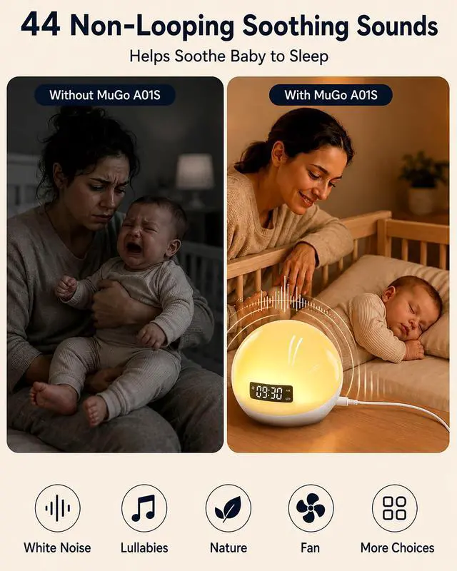 Alt view image 3 of 7 - White Noise Sound Machine with Sunrise Alarm Clock for Kids Baby Shusher