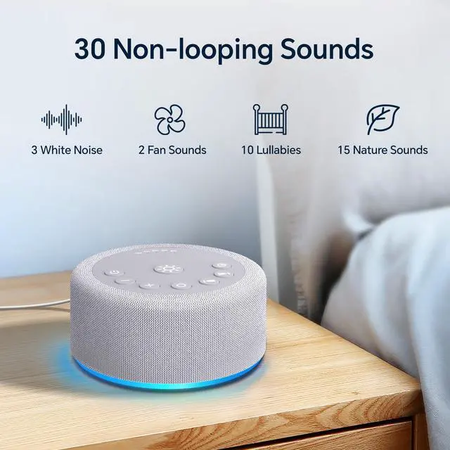 Alt view image 3 of 7 - Sound Machine Night Light White Noise Brown Noise Machine 30 Non Looping Sounds 12 Lights 5 Timers 36 Adjustable Volume Memory Function Sleep Sounds Machine for Baby Kids Adult & Home Office Travel