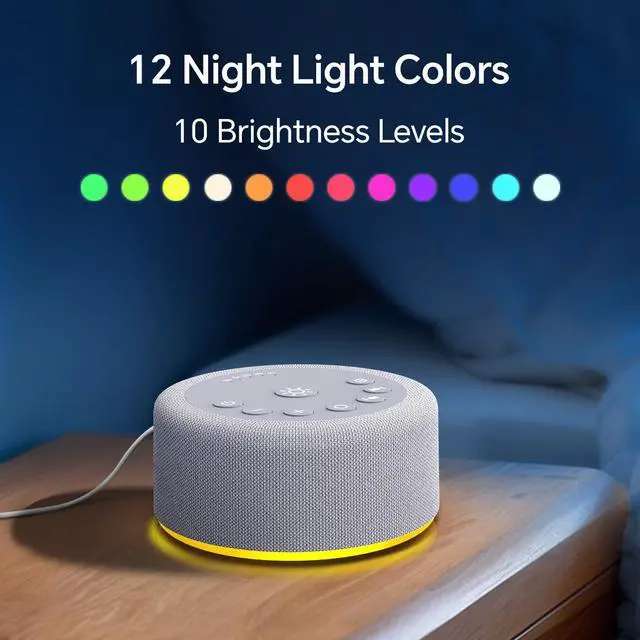Alt view image 4 of 7 - Sound Machine Night Light White Noise Brown Noise Machine 30 Non Looping Sounds 12 Lights 5 Timers 36 Adjustable Volume Memory Function Sleep Sounds Machine for Baby Kids Adult & Home Office Travel
