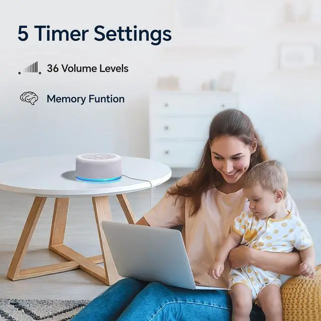 Alt view image 5 of 7 - Sound Machine Night Light White Noise Brown Noise Machine 30 Non Looping Sounds 12 Lights 5 Timers 36 Adjustable Volume Memory Function Sleep Sounds Machine for Baby Kids Adult & Home Office Travel